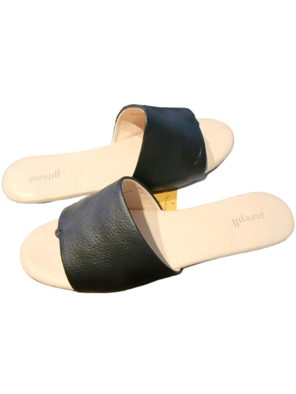 Black Leather Slip On Sandal Flats Divided Toe NIB by Pure J. Jill Sz 7 DH406